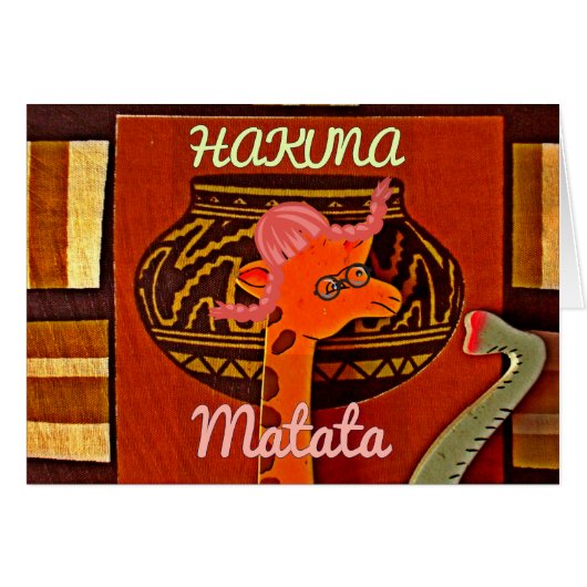 Funny Giraffe with cool text Hakuna Matata Cards (Front Horizontal)
