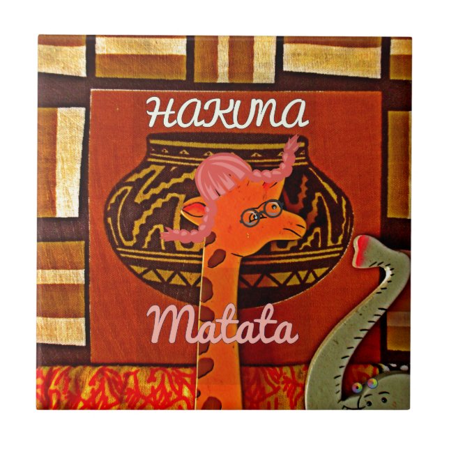 Funny Giraffe with cool text Hakuna Matata Design Ceramic Tile (Front)