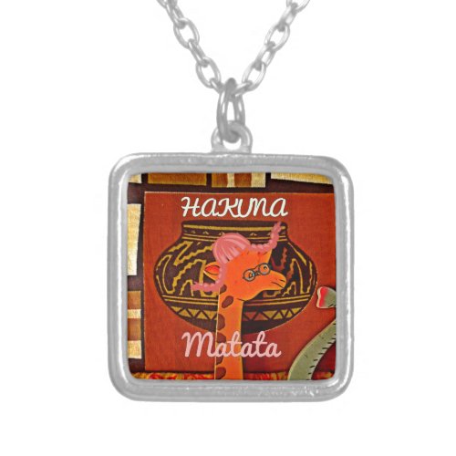 Funny Giraffe with cool text Hakuna Matata Design Silver Plated Necklace