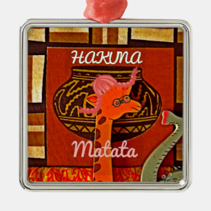 Funny Giraffe with cool text Hakuna Matata Metal Ornament