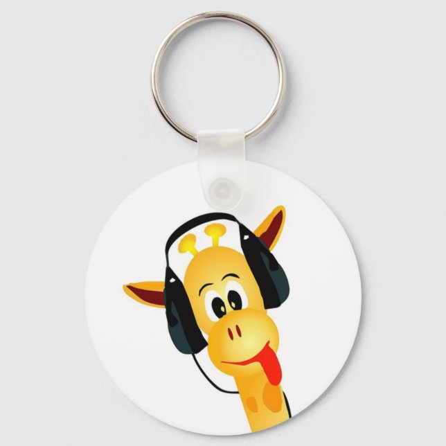 funny giraffe with headphones keychain (Front)