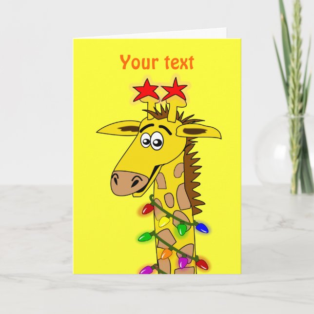Funny Giraffe With Lights Whimsical Christmas Holiday Card (Front)