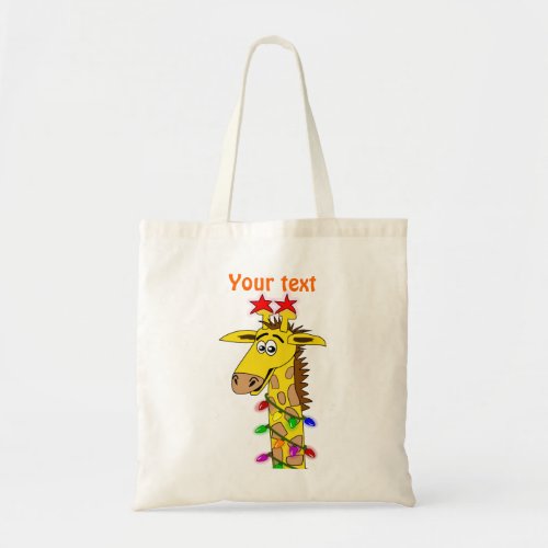 Funny Giraffe With Lights Whimsical Christmas Tote Bag