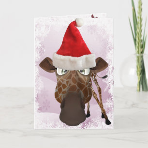 Funny Giraffe with Santa Hat Christmas Card