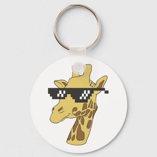 Funny giraffe with sunglasses illustration keychain (Front)