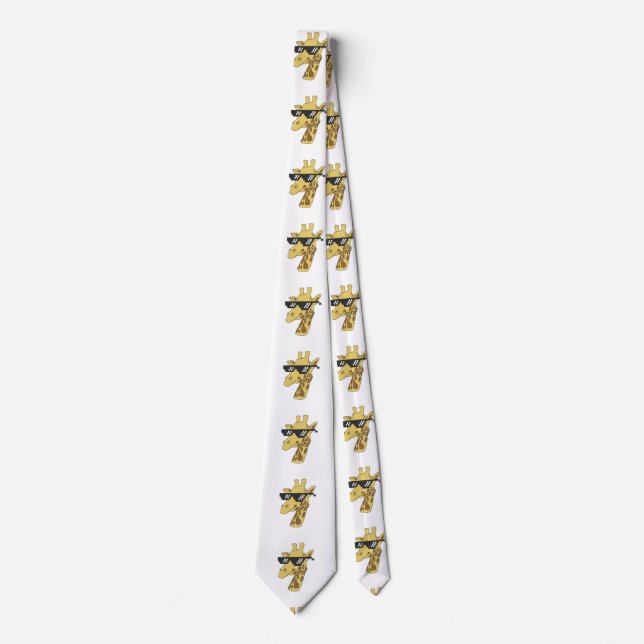 Funny giraffe with sunglasses illustration neck tie (Front)