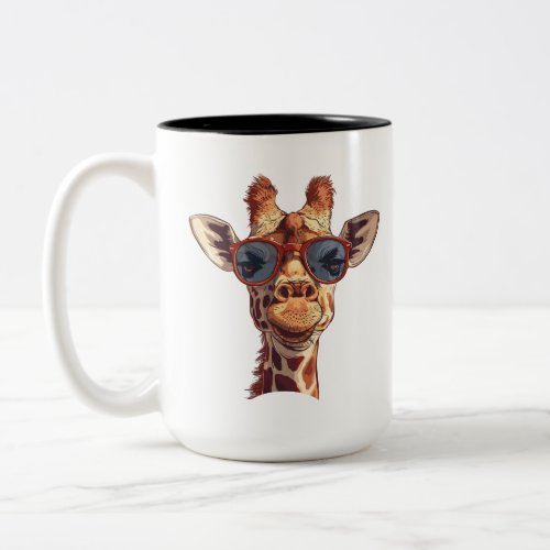 Funny Giraffe with sunglasses Two_Tone Coffee Mug