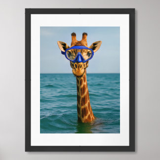 Funny Giraffe with Swim Goggles Poster