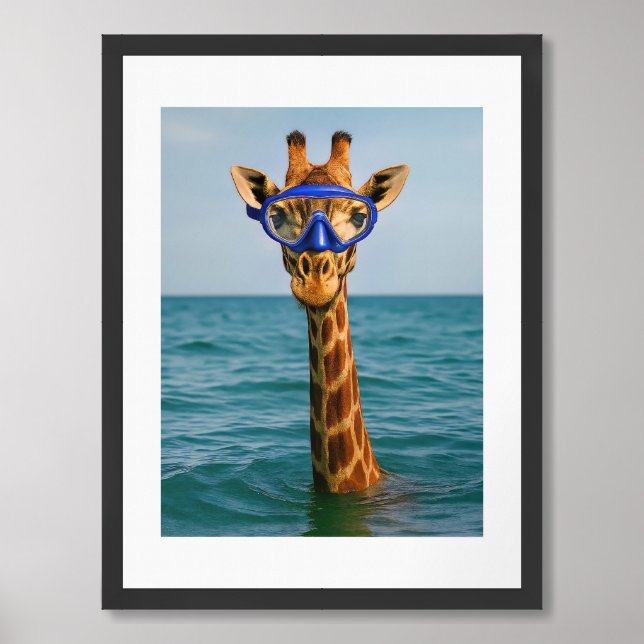 Funny Giraffe with Swim Goggles Poster (Framed Front)