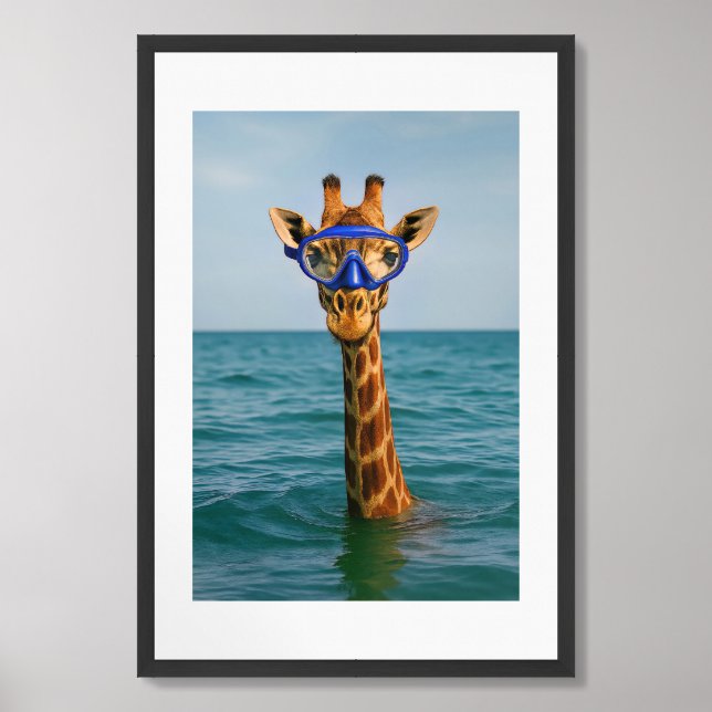 Funny Giraffe with Swim Goggles Poster (Framed Front)