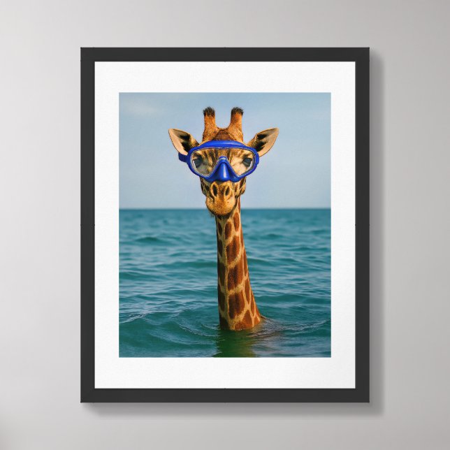 Funny Giraffe with Swim Goggles Poster (Framed Front)