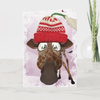 Funny Giraffe With Winter Hat Christmas Card by Just_Giraffes at Zazzle
