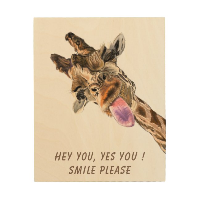Funny Giraffe Wood Wall Art - Custom Text (Front)