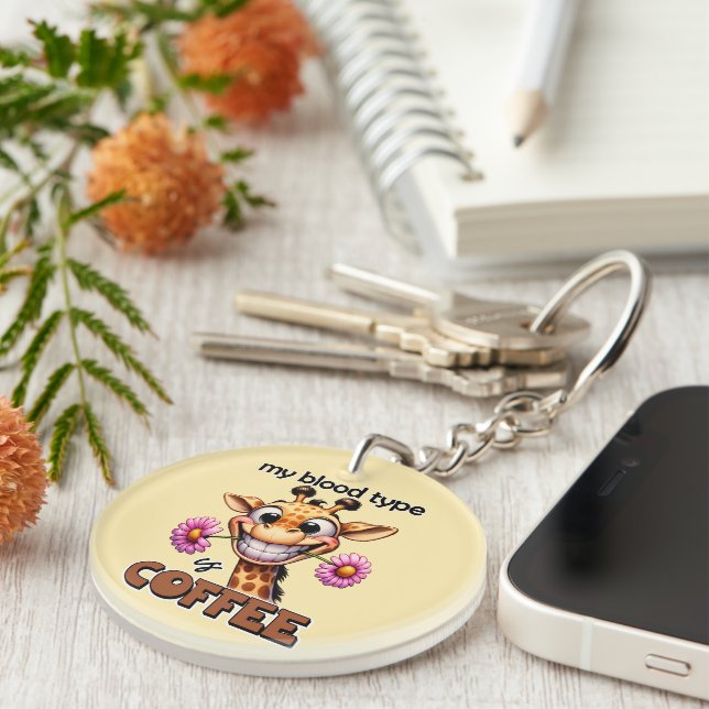 Funny giraffe word art coffee keychain (Front Right)