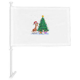 Funny Giraffe Xmas Tree Lights Reindeer Hat Christ Car Flag