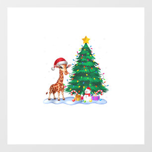 Funny Giraffe Xmas Tree Lights Reindeer Hat Christ Wall Decal