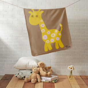 Funny Giraffe yellow flower flora retro pattern  Baby Blanket