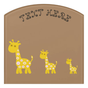 Funny Giraffe yellow flower flora retro pattern Door Sign