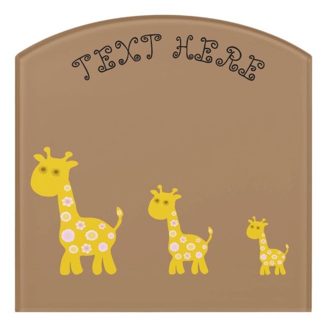 Funny Giraffe yellow flower flora retro pattern  Door Sign (Contour Front)