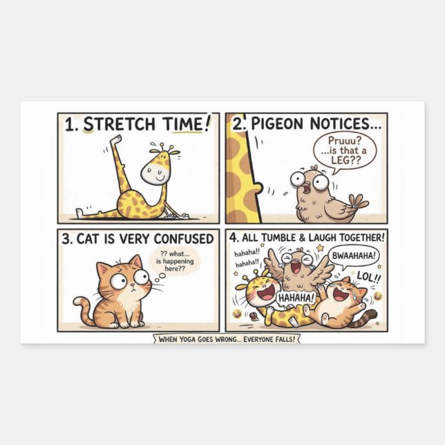 Funny Giraffe Yoga Meme 6 Panel Comic Strip Rectangular Sticker (Front)