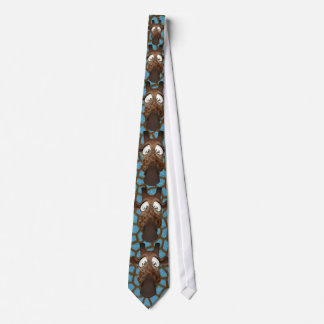 Funny Giraffes Blue Faux Animal Fur Tie