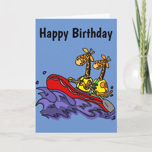 Funny Giraffes River Rafting Cartoon Card (Front)