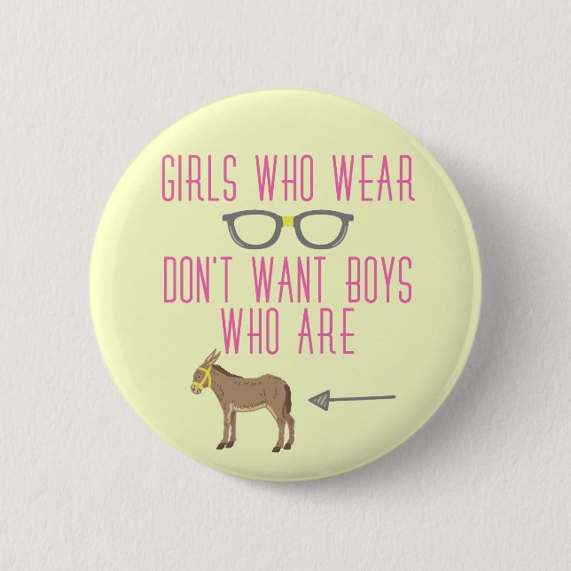 Funny Girl Glasses Nerd Humor Pinback Button (Front)