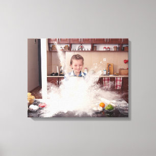 Funny girl in messy kitchen canvas print
