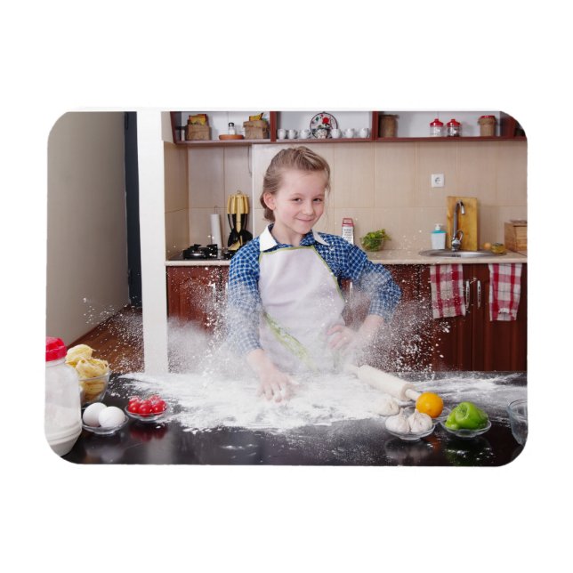 Funny girl in messy kitchen magnet (Horizontal)