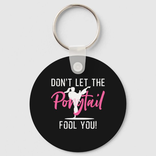 Funny Girl Karate Design Kids Women Kickboxing Bla Keychain (Front)