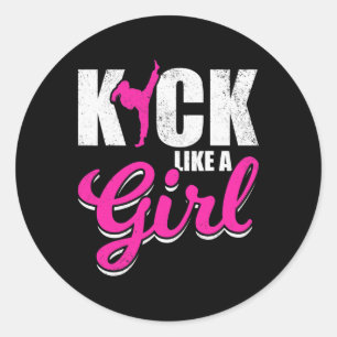 Funny Girl Karate Girl Taekwondo Girl Kickboxing  Classic Round Sticker