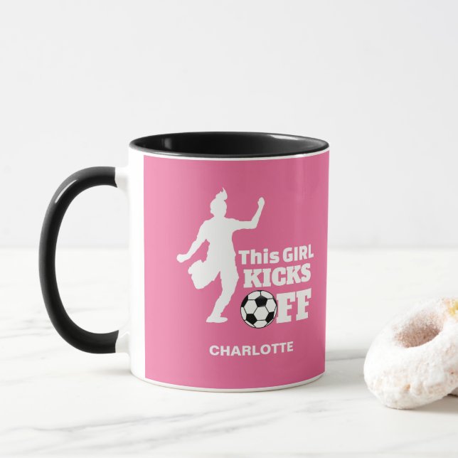Funny Girl Soccer Player Personalized Graphic Mug (With Donut)