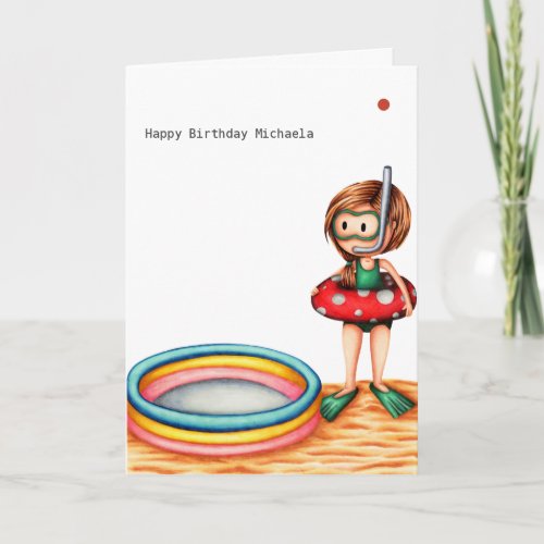 Funny Girl Swimmer Kiddy Pool Summer Birthday  Card