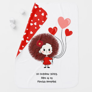Funny girl with hearts balloons baby blanket