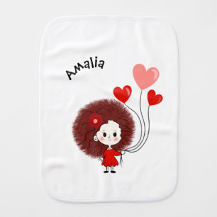 Funny girl with hearts balloons baby burp cloth