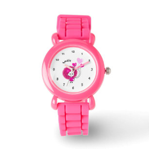 Funny girl with hearts balloons watch