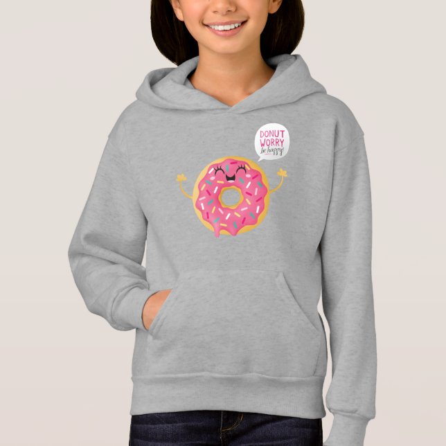 Funny Girls Hoodie Purple Donut Worry Be Happy (Front)