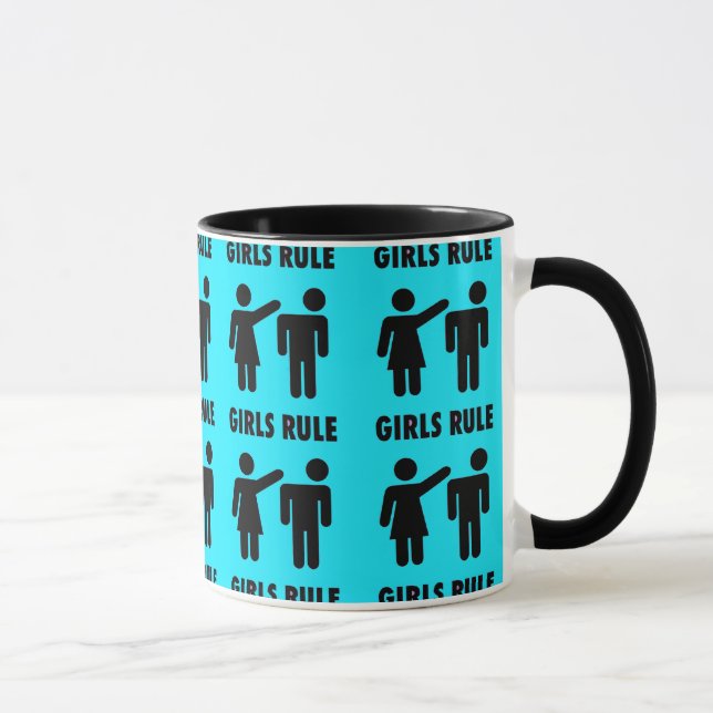 Funny Girls Rule Teal Turquoise Blue Girl Power Mug (Right)