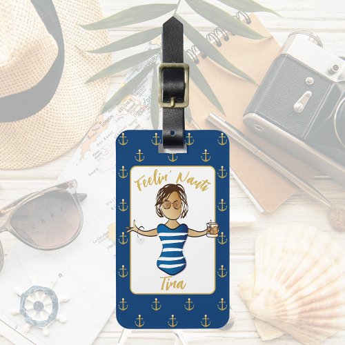 Funny Girls Trip Cartoon For Her Nautical Cruising Luggage Tag