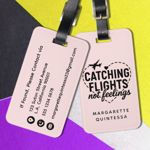 Funny Girly Airplane Travel Humor Chic Blush Pink Luggage Tag