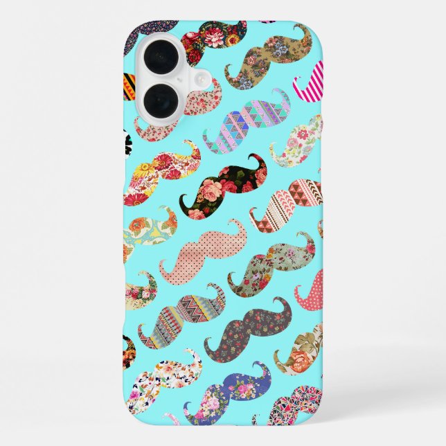 Funny Girly Colorful Aztec Patterns Mustaches Iphone Case (Back)