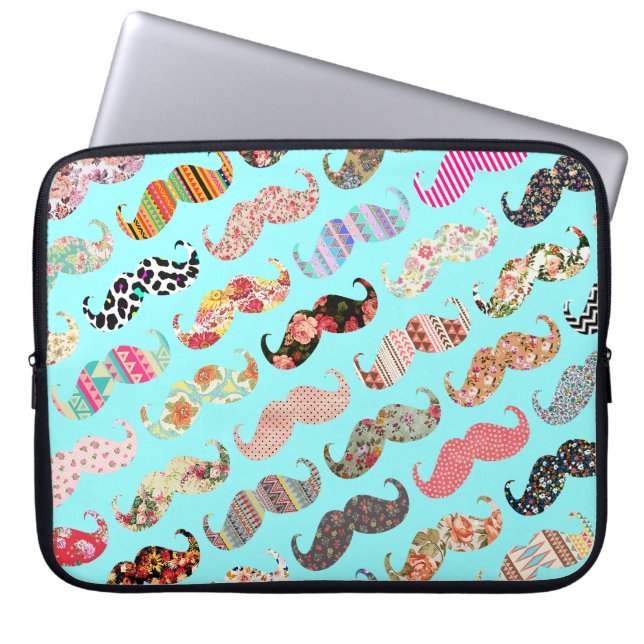 Funny Girly Colorful Aztec Patterns Mustaches Laptop Sleeve (Front)