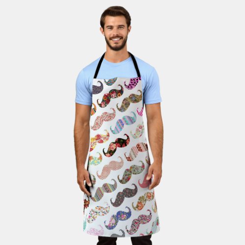 Funny girly colorful floral patterns mustaches apron