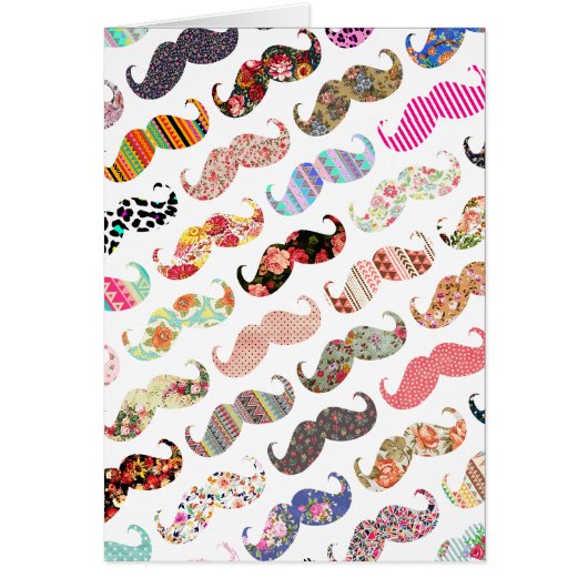 Funny Girly  Colorful Patterns Mustaches Cards (Front)