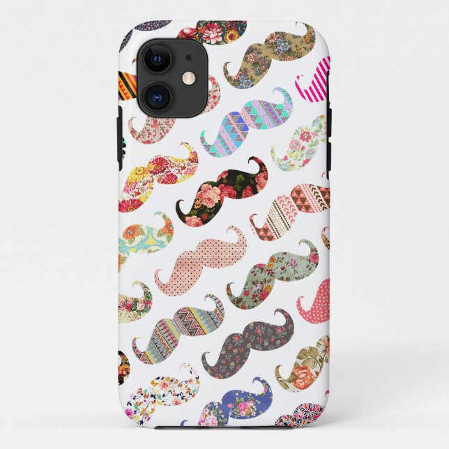 Funny Girly  Colorful Patterns Mustaches Case-Mate iPhone Case (Back)