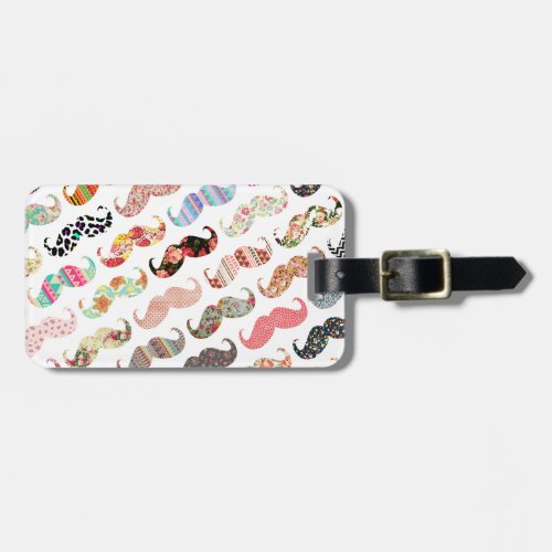 Funny Girly  Colorful Patterns Mustaches Luggage Tag