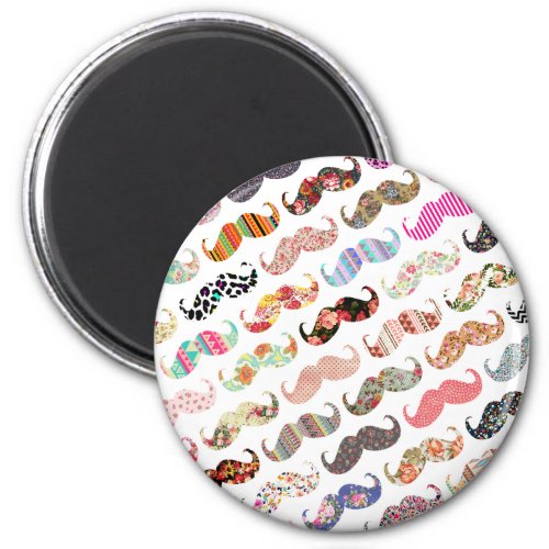 Funny Girly  Colorful Patterns Mustaches Magnet