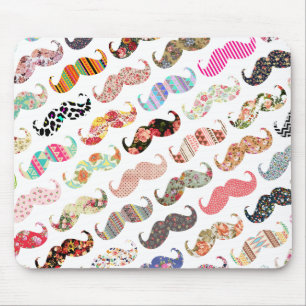 Funny Girly Colorful Patterns Mustaches Mouse Pad