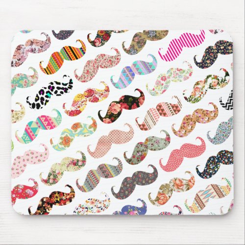 Funny Girly  Colorful Patterns Mustaches Mouse Pad