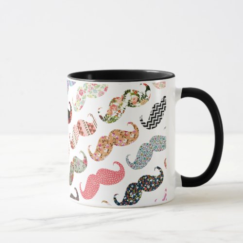 Funny Girly  Colorful Patterns Mustaches Mug
